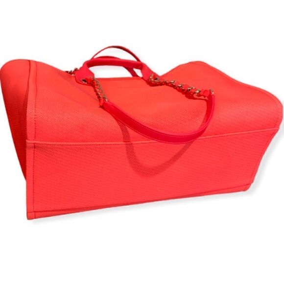 ❤️SOLD❤️Chanel Neon Pink and Orange Mixed Fibers Large Deauville Tote - Picture 9 of 16